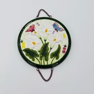 Vintage 1970’s KK Porcelain Floral Wall Hanging with Butterflies